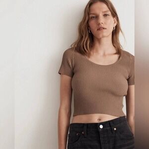 NWT Madewell Ottoman Rib Crop Top Sculpted Earthy Minimalist Basics Chic Small